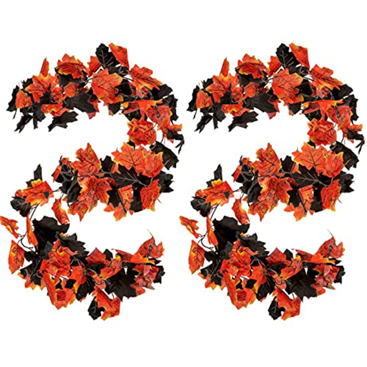 Halloween Fall Maple Garland 5.9 ft Artificial Autumn Garland Fake Maple Leaf Garland Decoration for Halloween Dinner Fireplace Wedding Party Door Frame Decor (Classic Style, 2 Pieces)